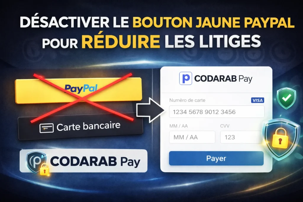 Désactiver le bouton jaune PayPal pour réduire les litiges grâce à CODARAB Pay sur WooCommerce.